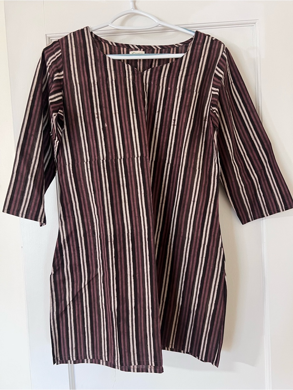 Dusty Plum, Brown, and Cream Striped India Kurta Tunic